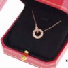 New Arrival 💗 Cartier Rose Gold Double Ring Full Diamond Round Pendant Necklace