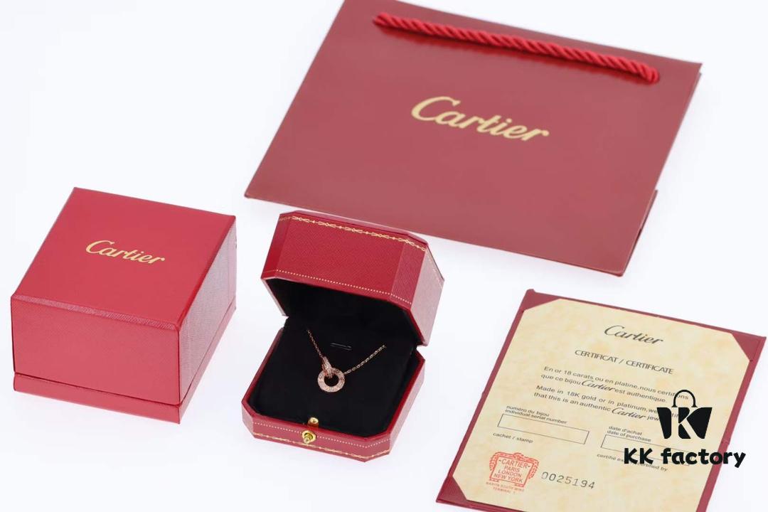 New Arrival 💗 Cartier Rose Gold Double Ring Full Diamond Round Pendant Necklace