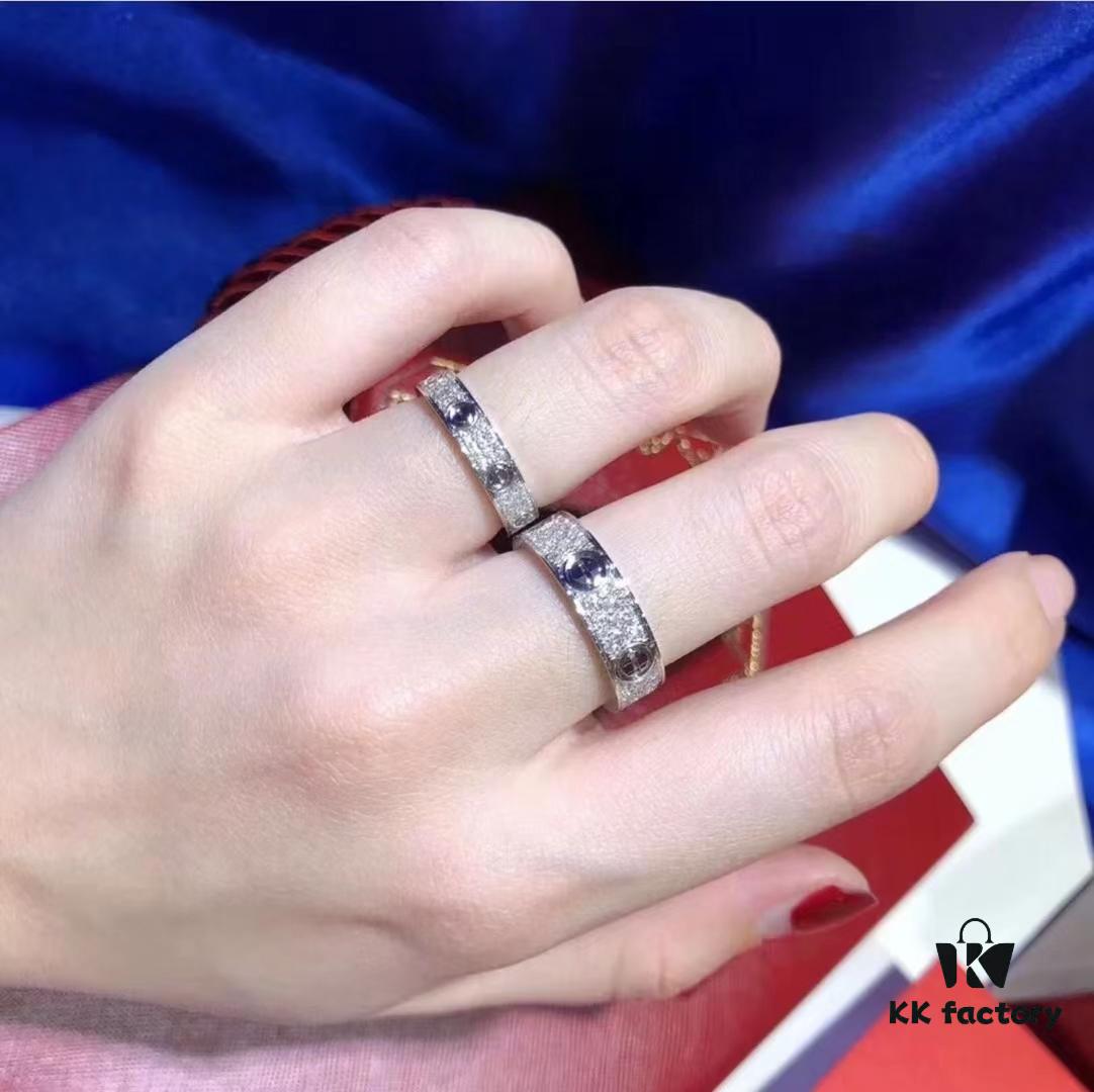 Cartier Screw Ring Pair, Full Diamond Set, CMC Craftsmanship, Simple and Stylish, Timeless Classic Design