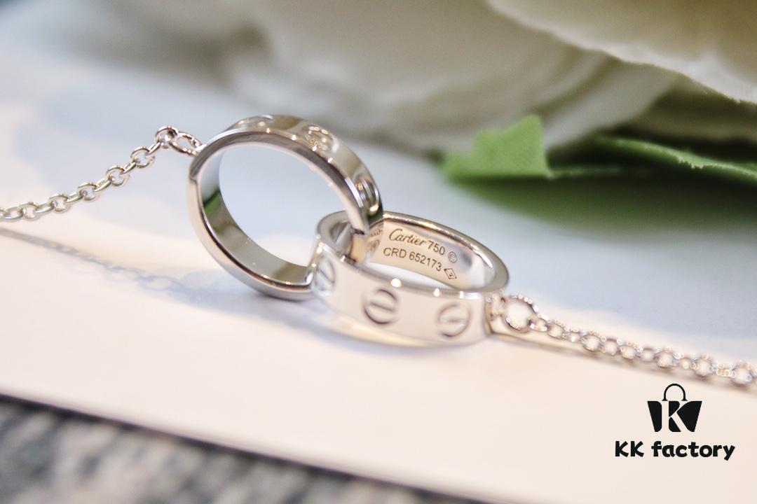 Classic Bestseller CARTIER Love Series Double Ring Necklace CNC Precision Crafted Plated Gold Tone