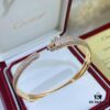 New Arrival V Gold Plated with Mimi Gold CNC Hand-Set Diamond Cartier Style Slim Half-Pave Panther Bracelet, Size 16.17