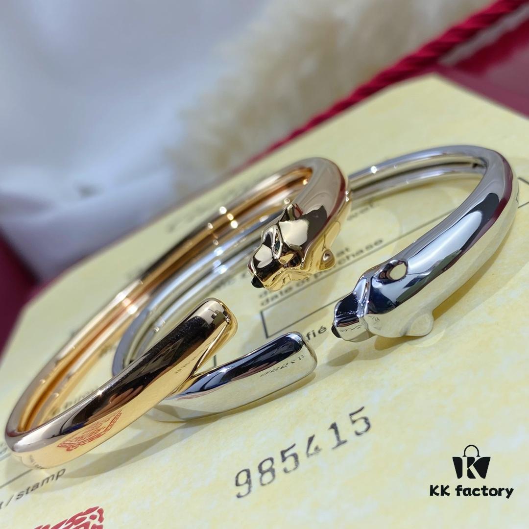 New Arrival V Gold Plated 18K Mimetic Gold CNC Hand-Set Diamond Cartier Thin Smooth Leopard Bangle, Ultra Thick and Imposing Leopard Design, Unisex Couple Bracelet
