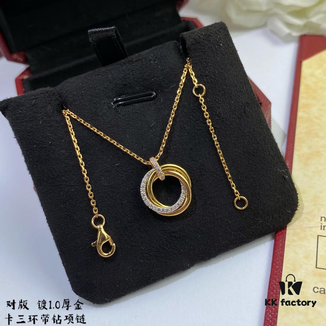 V Gold Cartier Small Three-Ring Diamond Necklace