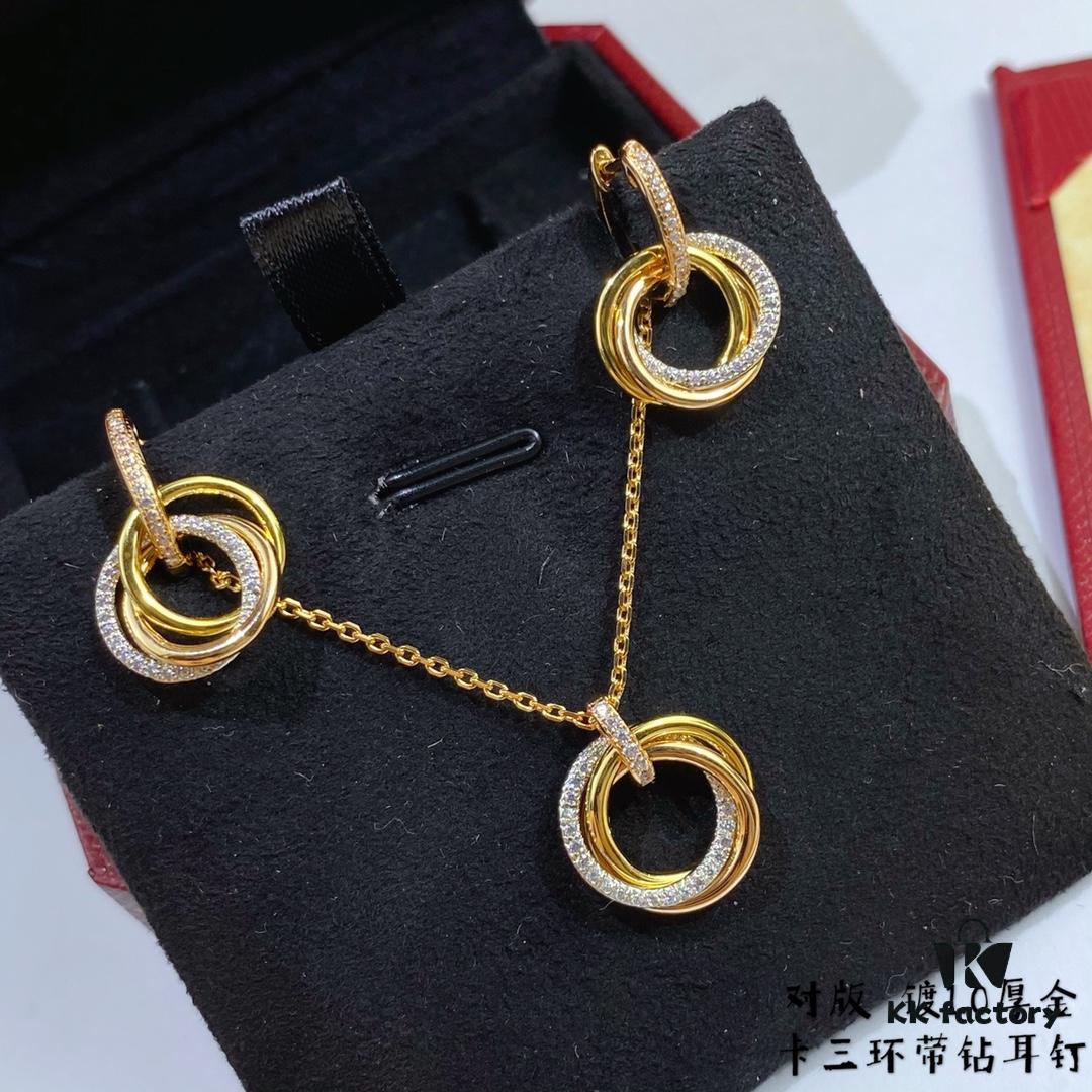 Cartier Small Triple Ring Diamond Stud Earrings, Another Classic Design, Embracing Symmetrical Beauty with Elegant and Refined Craftsmanship