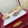 New Arrival V Gold Plated with Mimi Gold CNC Hand-Set Diamond Cartier Style Slim Half-Pave Panther Bracelet, Size 16.17