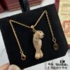 New V Gold Plated 15513240 CNC Cartier Panthere Necklace, Ultra Thick and Bold Panther Design, Unisex Couple's Style