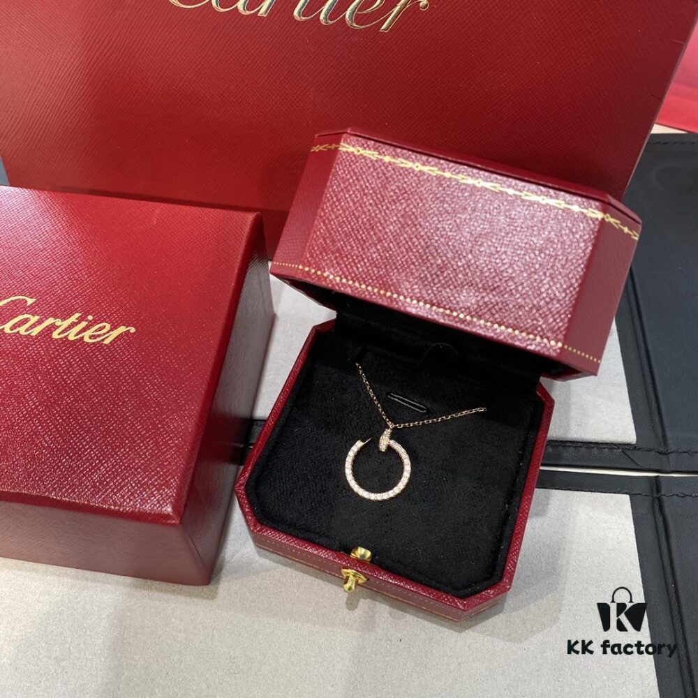 Cartier Nail Necklace with Diamonds, Double-Sided Design, Handcrafted with Precision CNC and Micro-Pave 'Swallowtail' Setting, V-Gold Plated, Imported Zirconia Stones, Available in Silver and Rose Gold