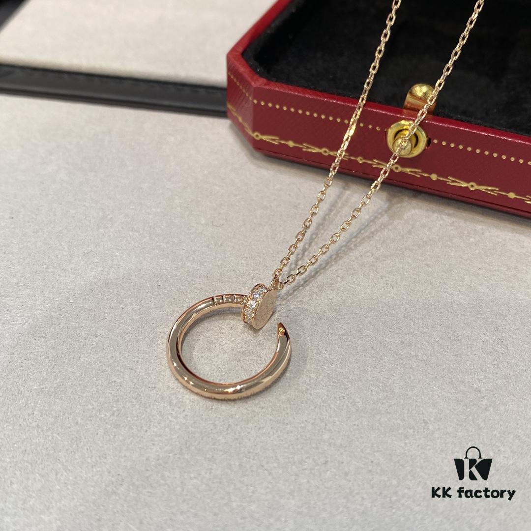Cartier Nail Necklace with Diamonds, Double-Sided Design, Handcrafted with Precision CNC and Micro-Pave 'Swallowtail' Setting, V-Gold Plated, Imported Zirconia Stones, Available in Silver and Rose Gold