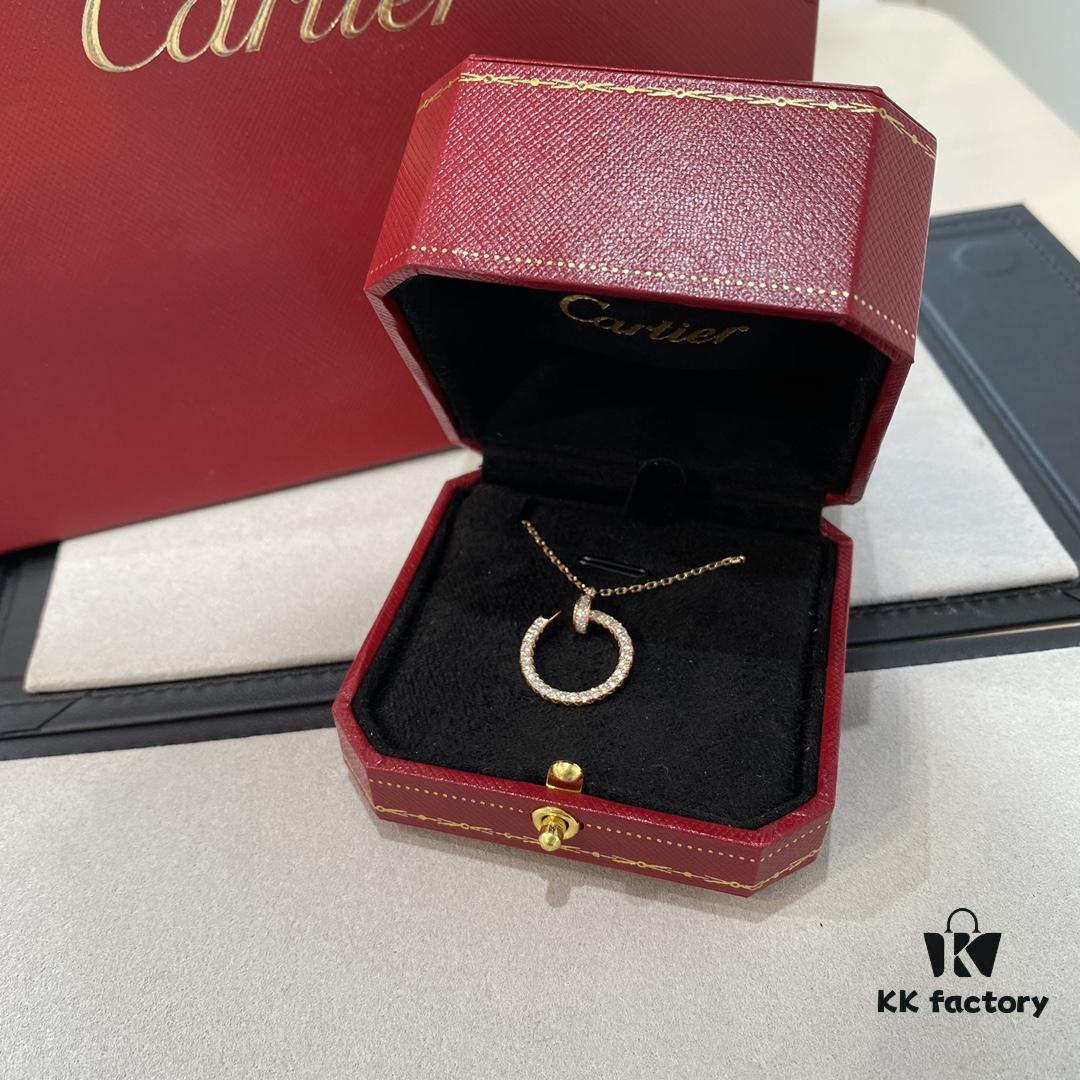 Cartier Nail Necklace with Diamonds, Double-Sided Design, Handcrafted with Precision CNC and Micro-Pave 'Swallowtail' Setting, V-Gold Plated, Imported Zirconia Stones, Available in Silver and Rose Gold
