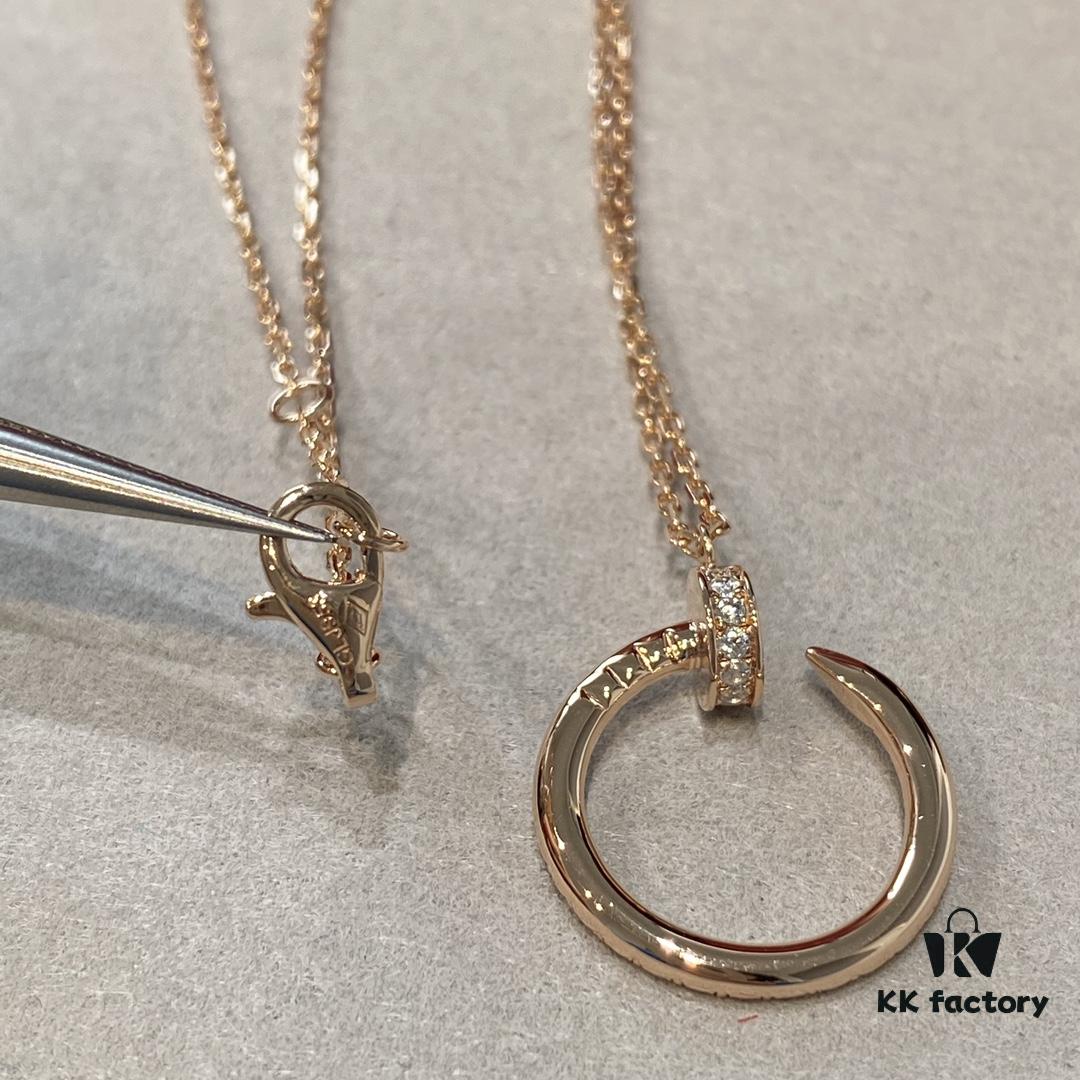 Cartier Nail Necklace with Diamonds, Double-Sided Design, Handcrafted with Precision CNC and Micro-Pave 'Swallowtail' Setting, V-Gold Plated, Imported Zirconia Stones, Available in Silver and Rose Gold