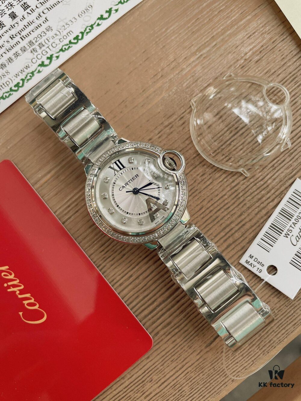 Cartier Classic Blue Balloon, Manta Ray Glass with Domed Curved Case, Guilloché Dial, Sword-Shaped Hands, Imported Ceramic Strap Paired with 316 Stainless Steel, 33mm Size