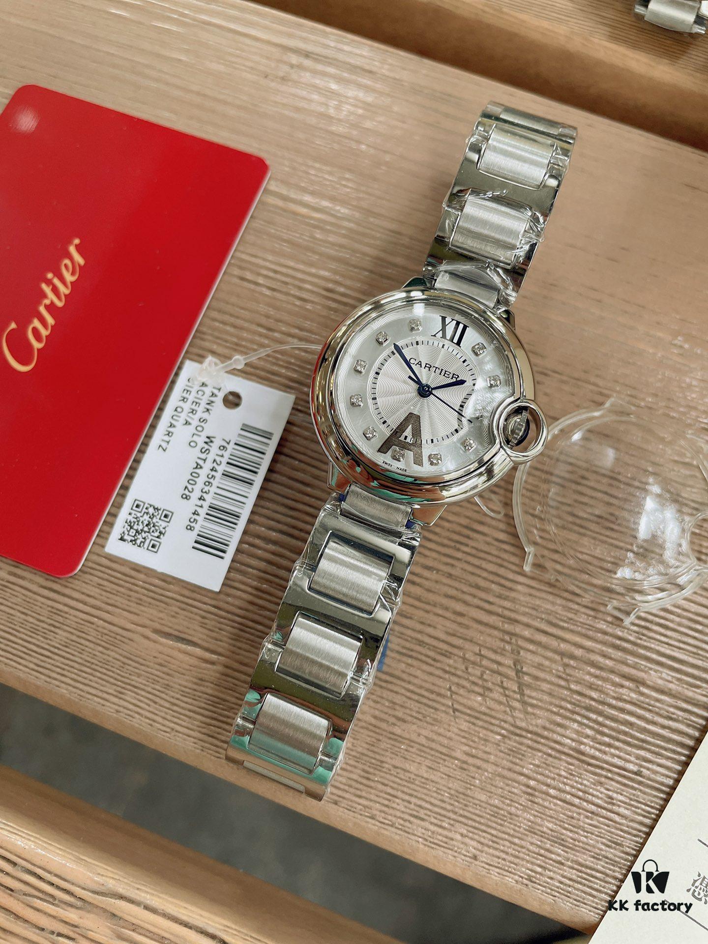 Cartier Classic Blue Balloon, Merman Glass Domed Curved Case, Guilloché Dial, Sword-Shaped Hands, Imported Ceramic Strap Paired with 316 Stainless Steel, 33mm Size