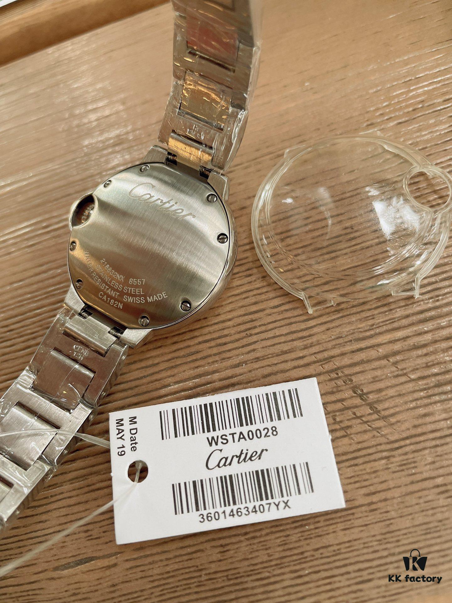 Cartier Classic Blue Balloon, Merman Glass Domed Curved Case, Guilloché Dial, Sword-Shaped Hands, Imported Ceramic Strap Paired with 316 Stainless Steel, 33mm Size