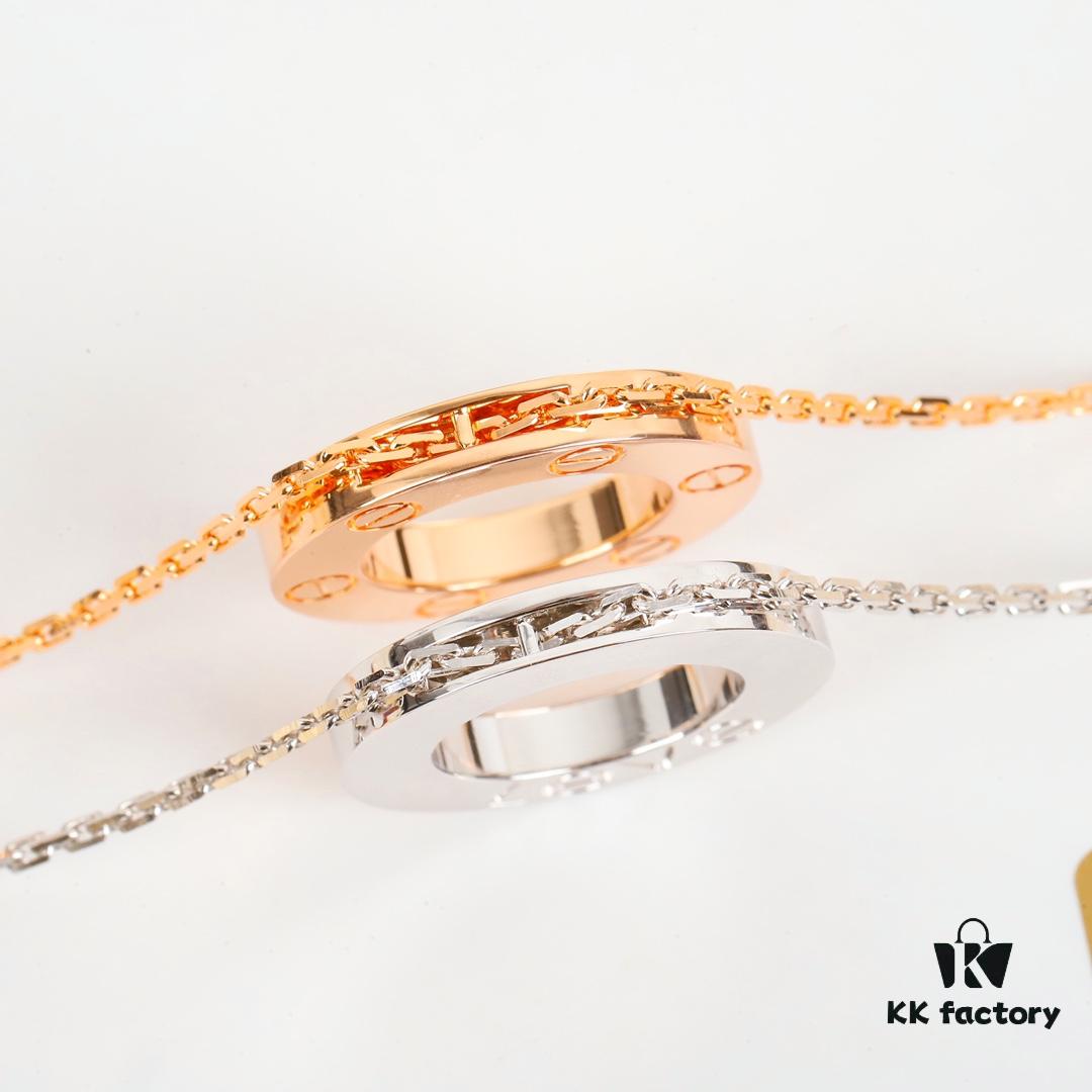 Homage to Classic Cartier Ca@tier Smooth Three-Diamond Six-Diamond Version Big Flat Necklace, Reversible Wear, Real Photos Showcasing Authentic Details