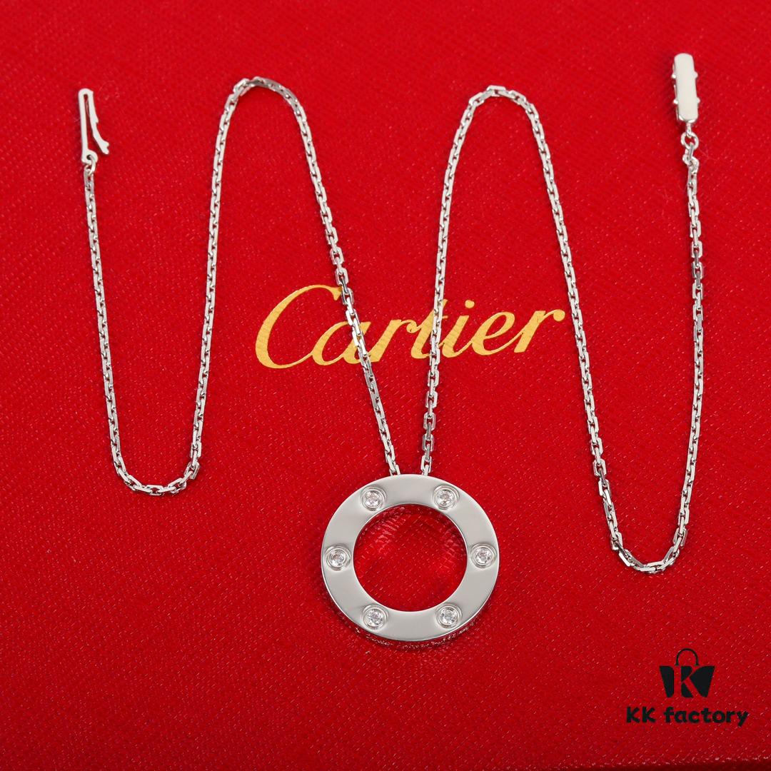 Homage to the Classic Cartier Ca@tier Smooth Three-Diamond and Six-Diamond Version Large Round Necklace, Reversible Wear, Real Photos Showcasing Authentic Details