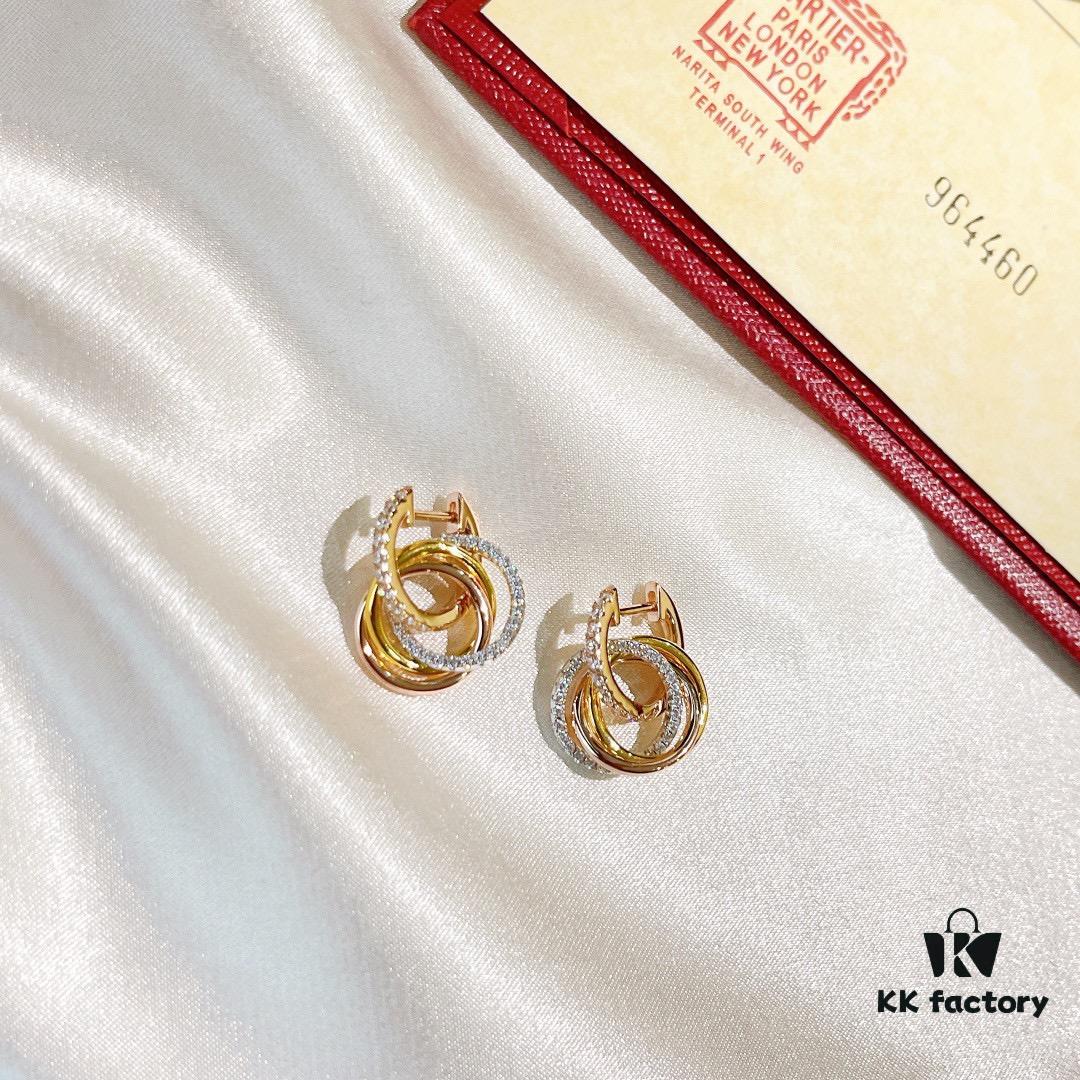 Luxury Custom Cartier 2021 New Triple Ring Series Three-Color Half-Diamond Set in S925 Sterling Silver with Thick Gold Plating