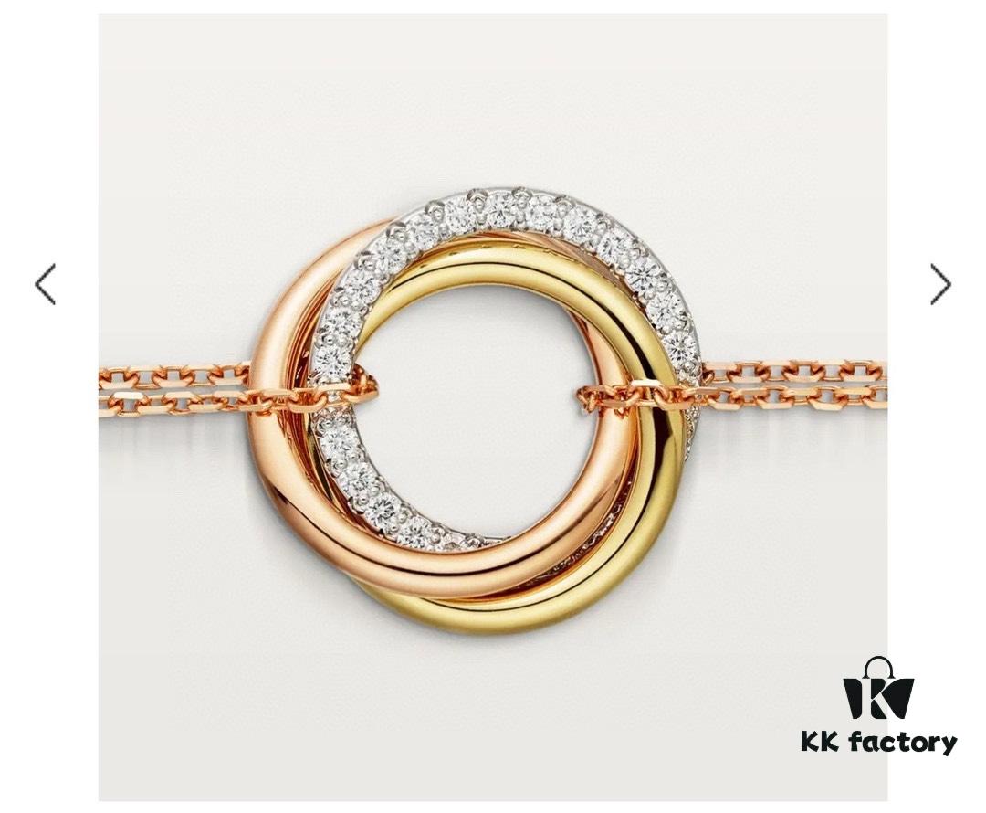 Luxury Custom Cartier 2021 New Triple Ring Series Three-Color Half-Diamond Set in S925 Sterling Silver with Thick Gold Plating