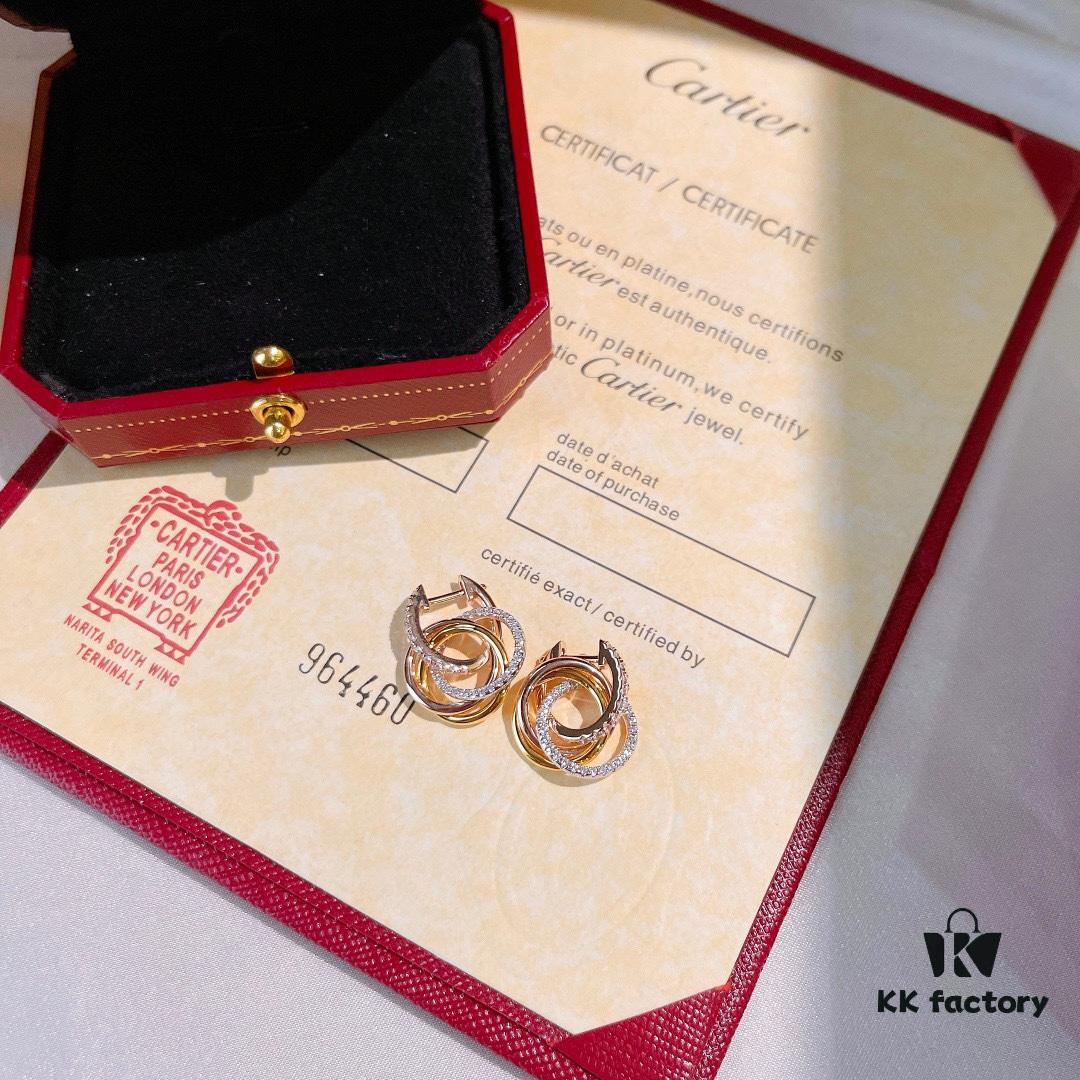 Luxury Custom Cartier 2021 New Triple Ring Series Three-Color Half-Diamond Set in S925 Sterling Silver with Thick Gold Plating