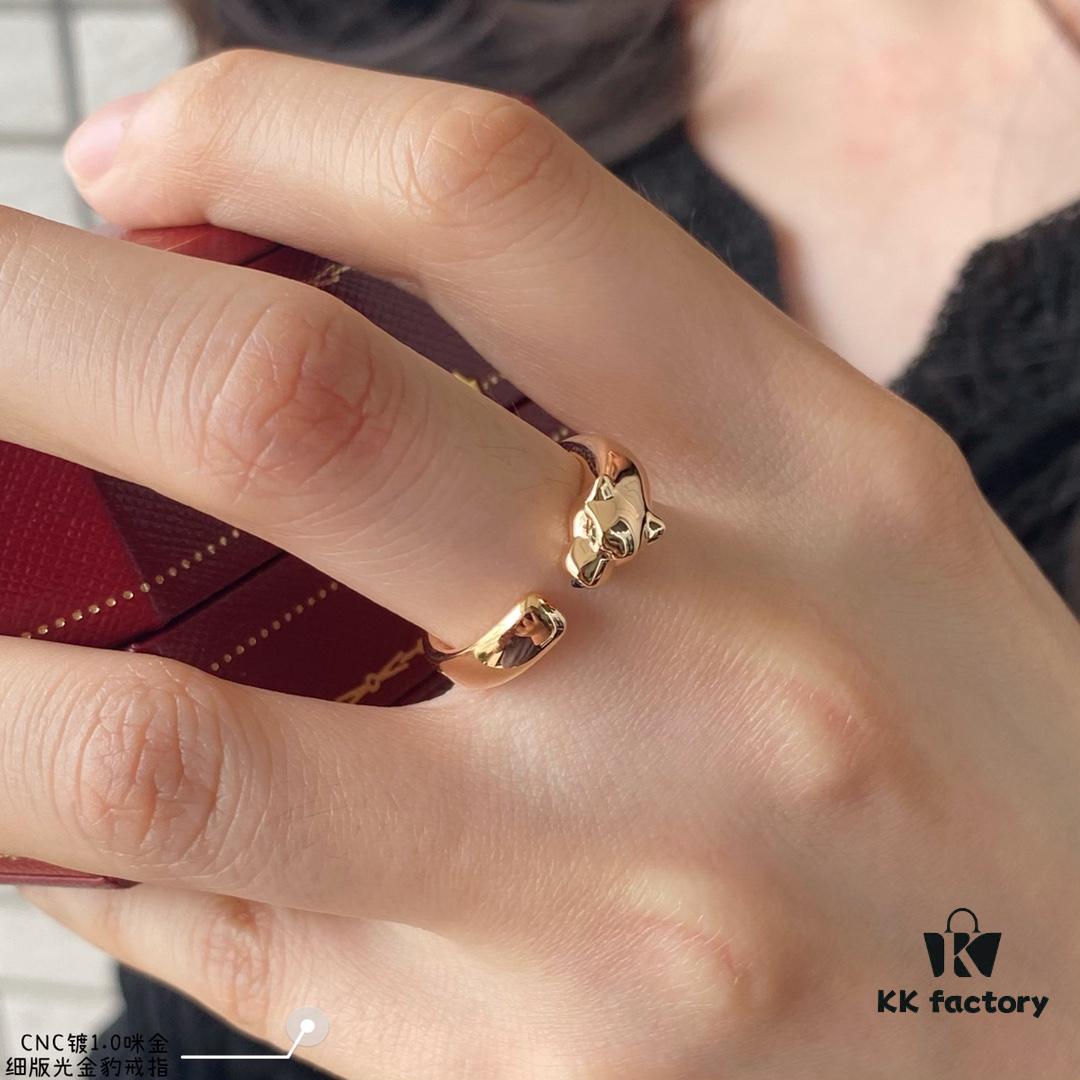 V Gold Plated Mimi Gold CNC Polished Cartier Thin Version Panther Ring, Sizes 5-6-7-8, Extra Thick and Powerful Design! Unisex Couple's Ring