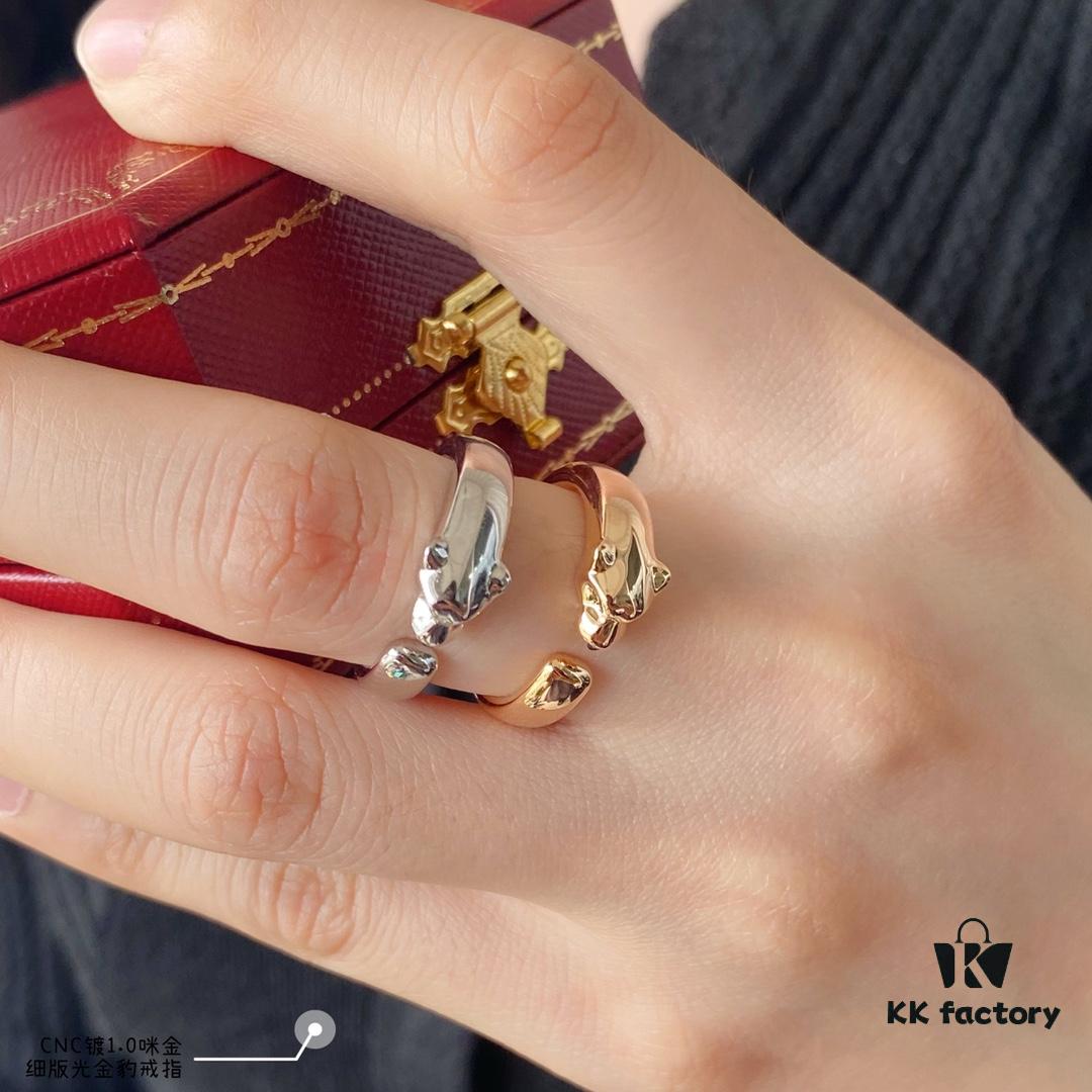 V Gold Plated Mimi Gold CNC Polished Cartier Thin Version Panther Ring, Sizes 5-6-7-8, Extra Thick and Powerful Design! Unisex Couple's Ring