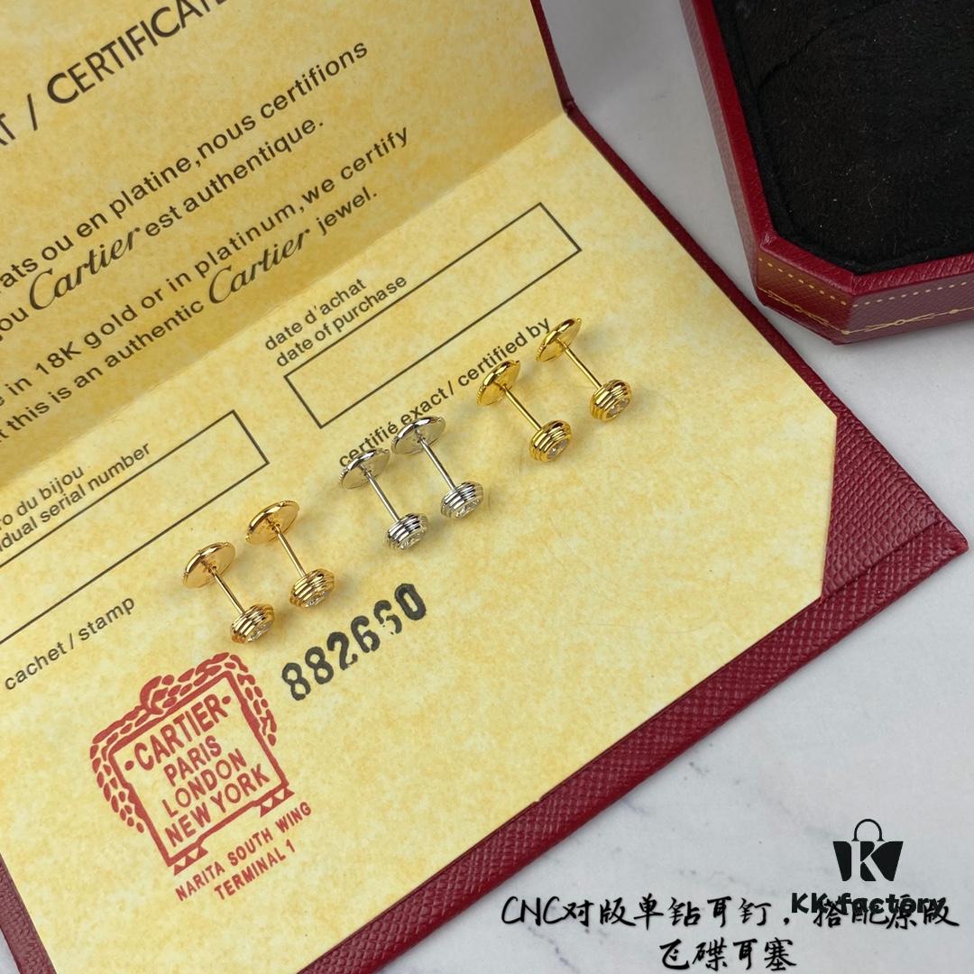 New Arrival Authentic CNC Version Cartier Solo Drill Stud Earrings with Original Flying Saucer Backs, Entirely Crafted in 925 Sterling Silver, Not Ordinary Market Version