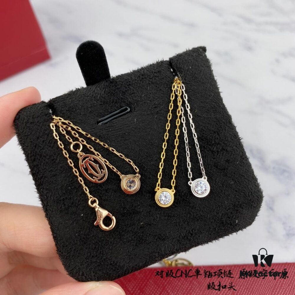 Authentic CNC Version Cartier Single Diamond Necklace, 925 Sterling Silver, with Original Mini Pendent