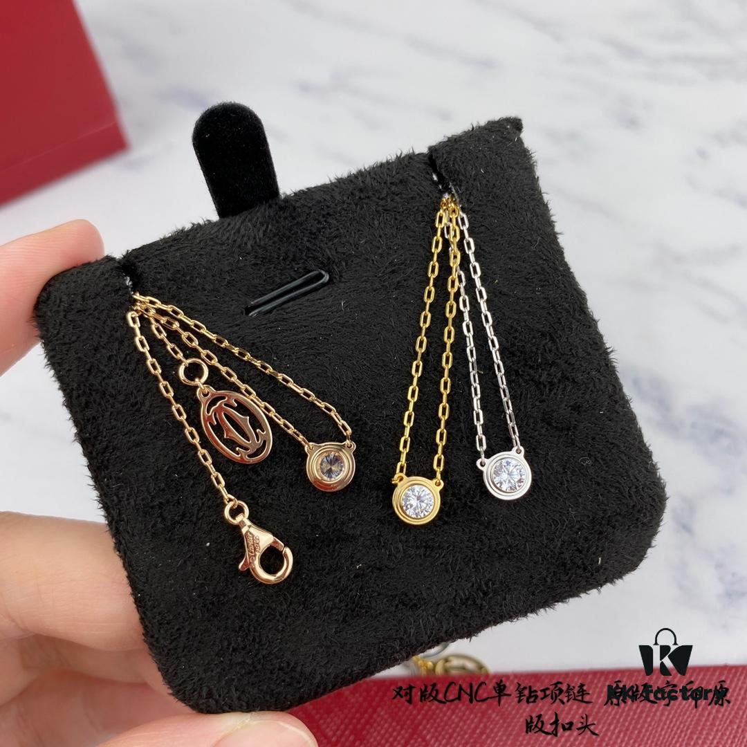 Authentic CNC Version Cartier Single Diamond Necklace, 925 Sterling Silver, with Original Mini Pendent