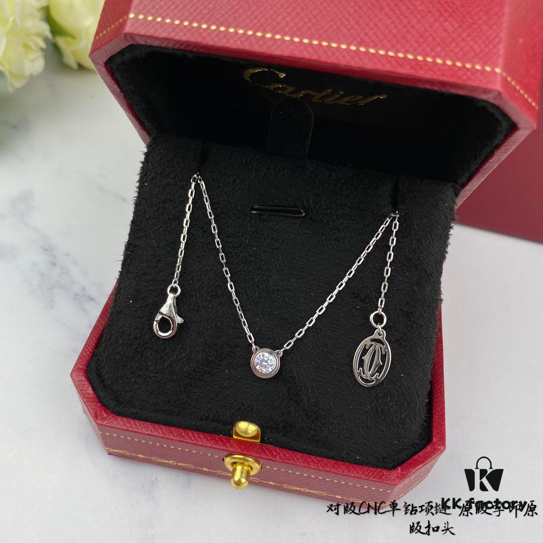 Authentic CNC Version Cartier Single Diamond Necklace, 925 Sterling Silver, with Original Mini Pendent