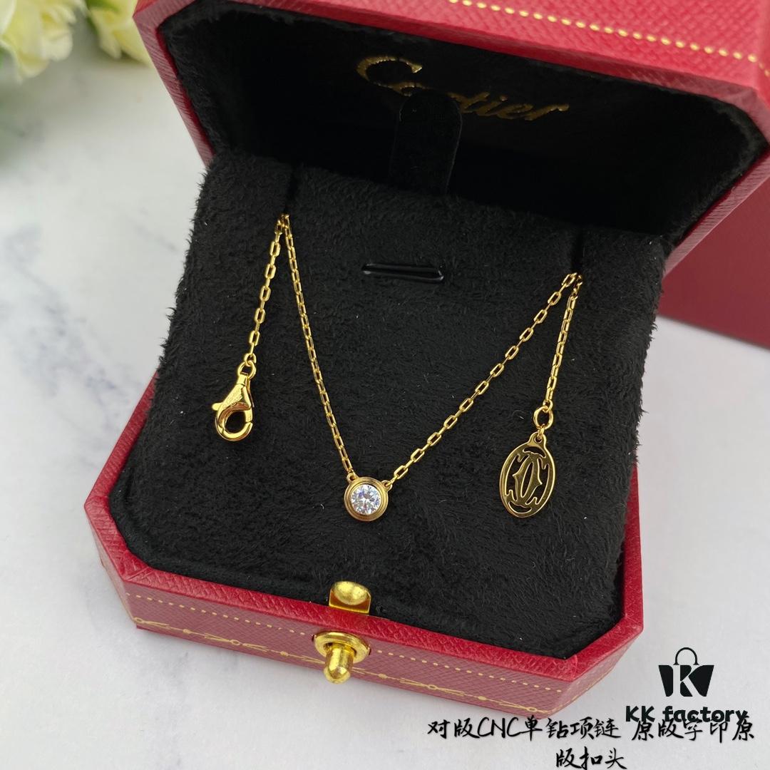 Authentic CNC Version Cartier Single Diamond Necklace, 925 Sterling Silver, with Original Mini Pendent