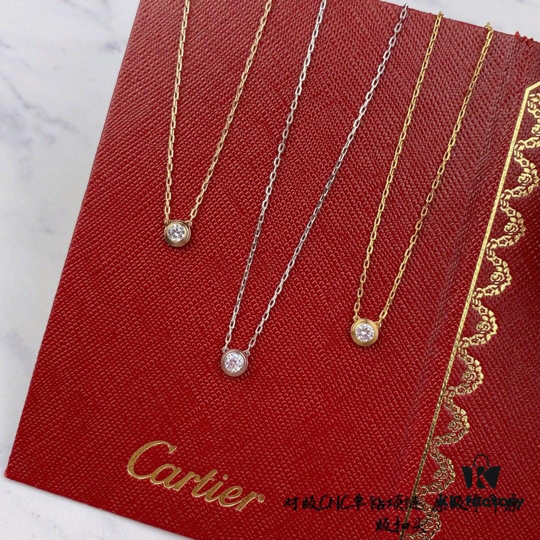 Authentic CNC Version Cartier Single Diamond Necklace, 925 Sterling Silver, with Original Mini Pendent