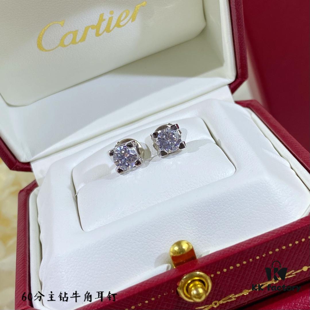 V Gold Plated Mimi Gold, CNC 11595170 Cartier 60-point Center Diamond Horn Stud Earrings, High-End Precision Edition