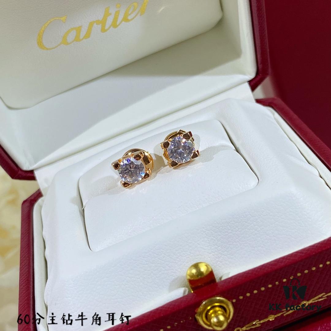V Gold Plated Mimi Gold, CNC 11595170 Cartier 60-point Center Diamond Horn Stud Earrings, High-End Precision Edition