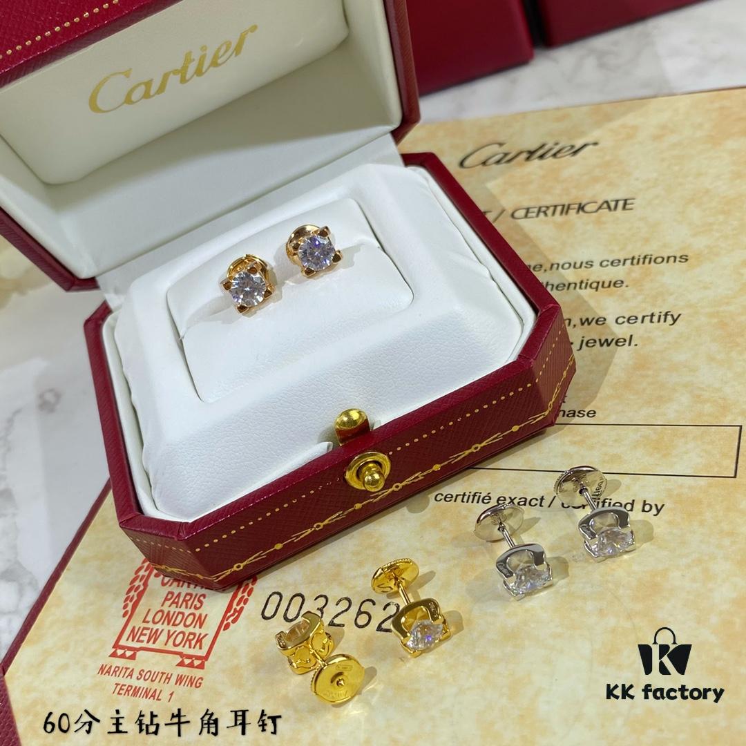 V Gold Plated Mimi Gold, CNC 11595170 Cartier 60-point Center Diamond Horn Stud Earrings, High-End Precision Edition