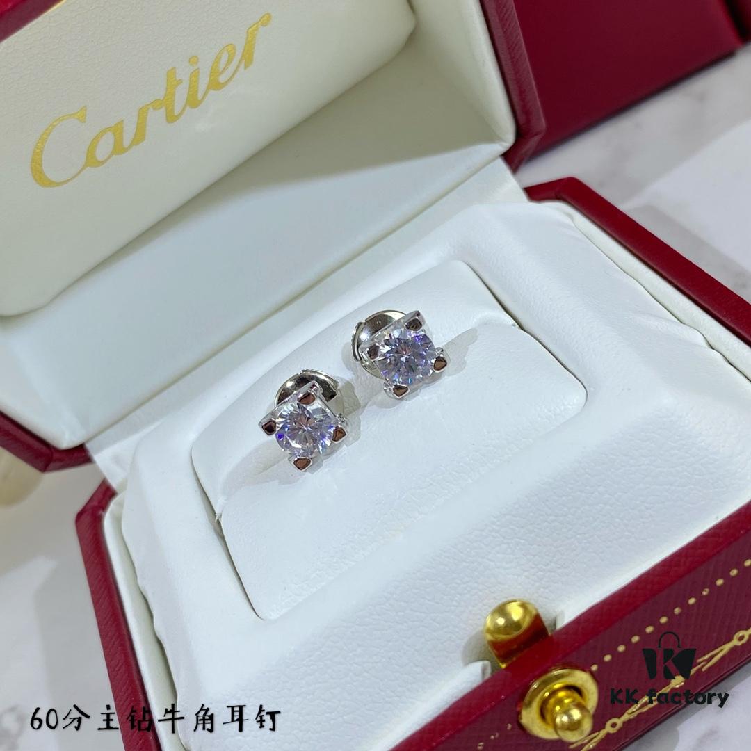 V Gold Plated Mimi Gold, CNC 11595170 Cartier 60-point Center Diamond Horn Stud Earrings, High-End Precision Edition