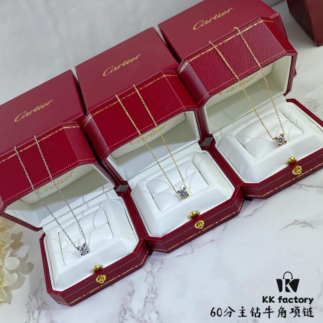 V Gold Plated Mimi Gold, CNC Cartier 60-Point Center Diamond Horn Necklace, High-Precision Craftsmanship Edition – Premium Carbon Diamond Earrings