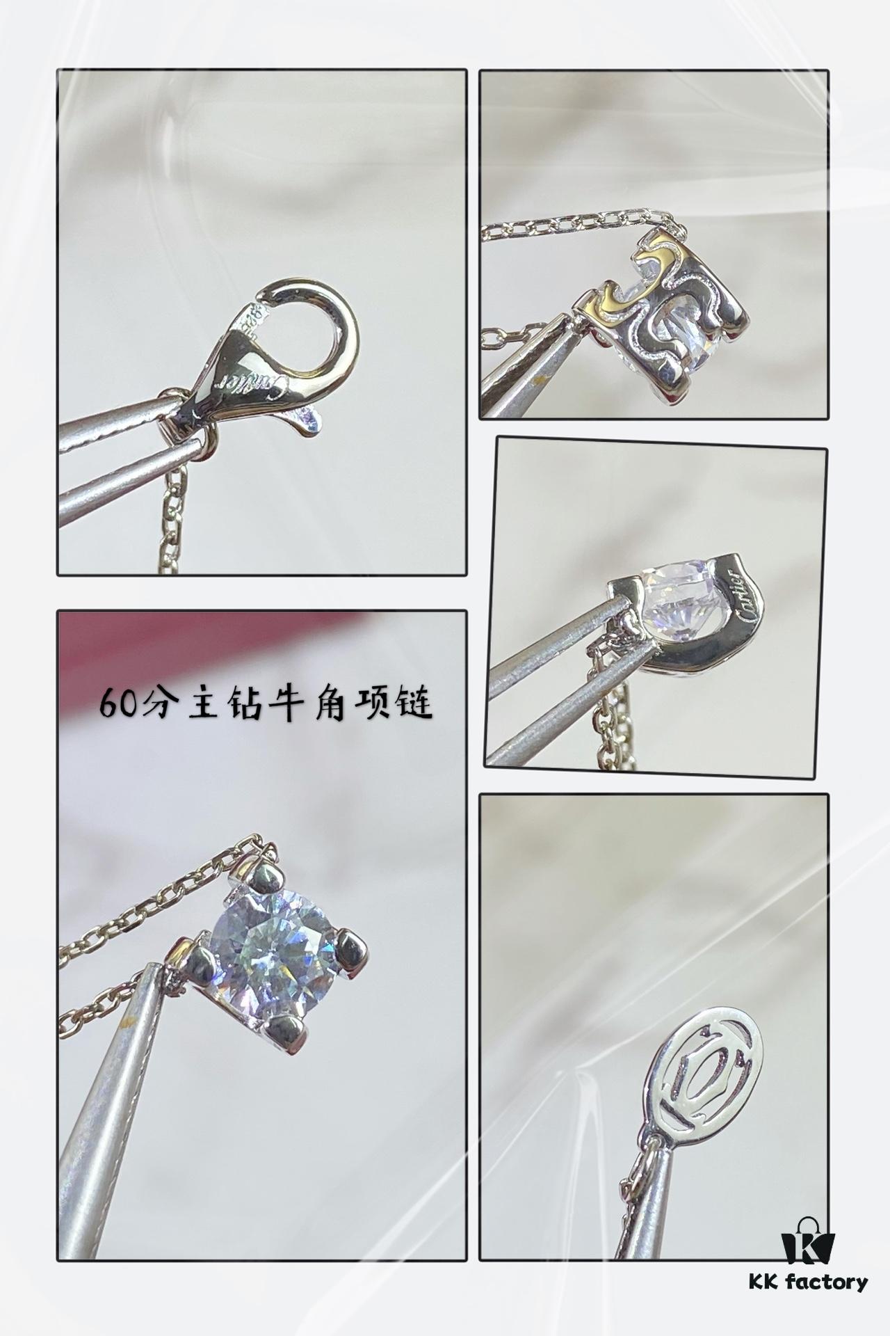 V Gold Plated Mimi Gold, CNC Cartier 60-Point Center Diamond Horn Necklace, High-Precision Craftsmanship Edition – Premium Carbon Diamond Earrings