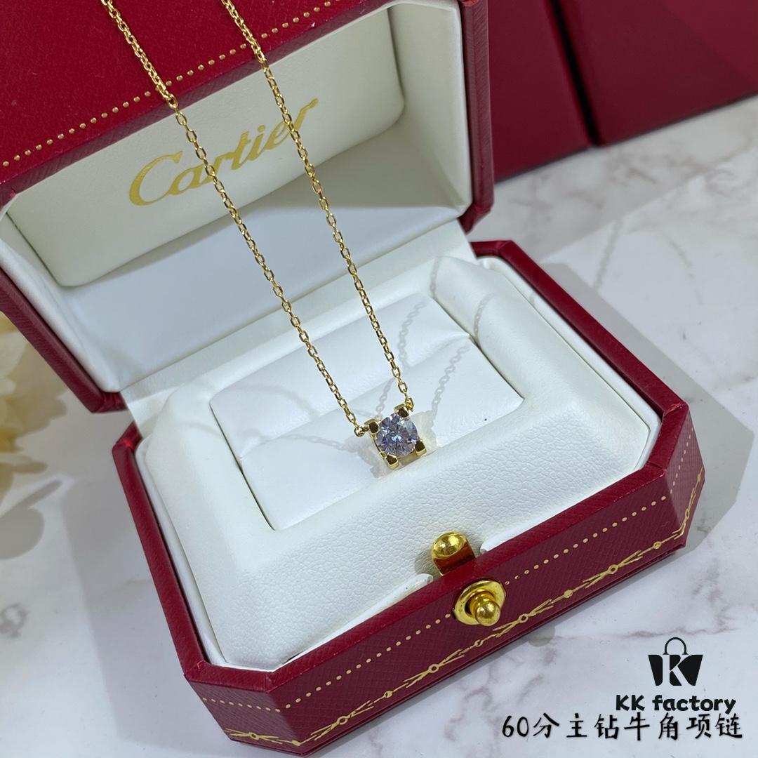 V Gold Plated Mimi Gold, CNC Cartier 60-Point Center Diamond Horn Necklace, High-Precision Craftsmanship Edition – Premium Carbon Diamond Earrings