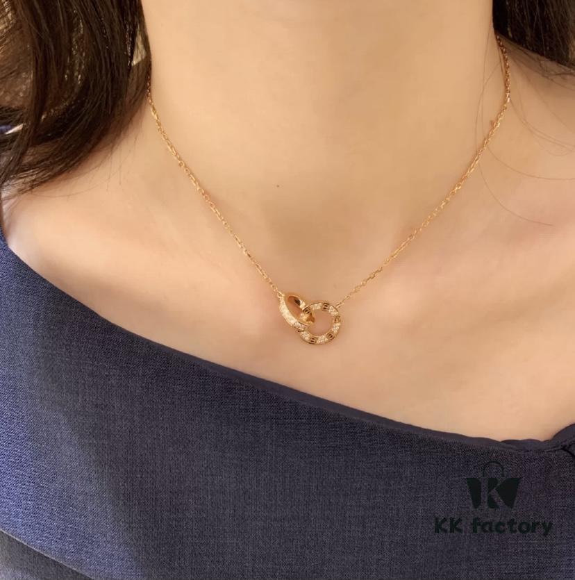 V Gold CNC Edition Round Flat Necklace, Cartier Classic Round Double-Sided Necklace for Two-Way Wearing