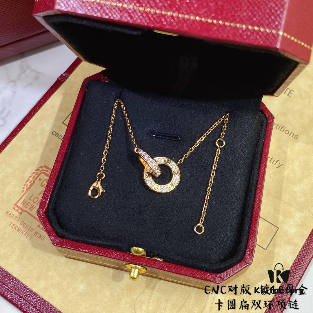 V Gold CNC Edition Round Flat Necklace, Cartier Classic Round Double-Sided Necklace for Two-Way Wearing
