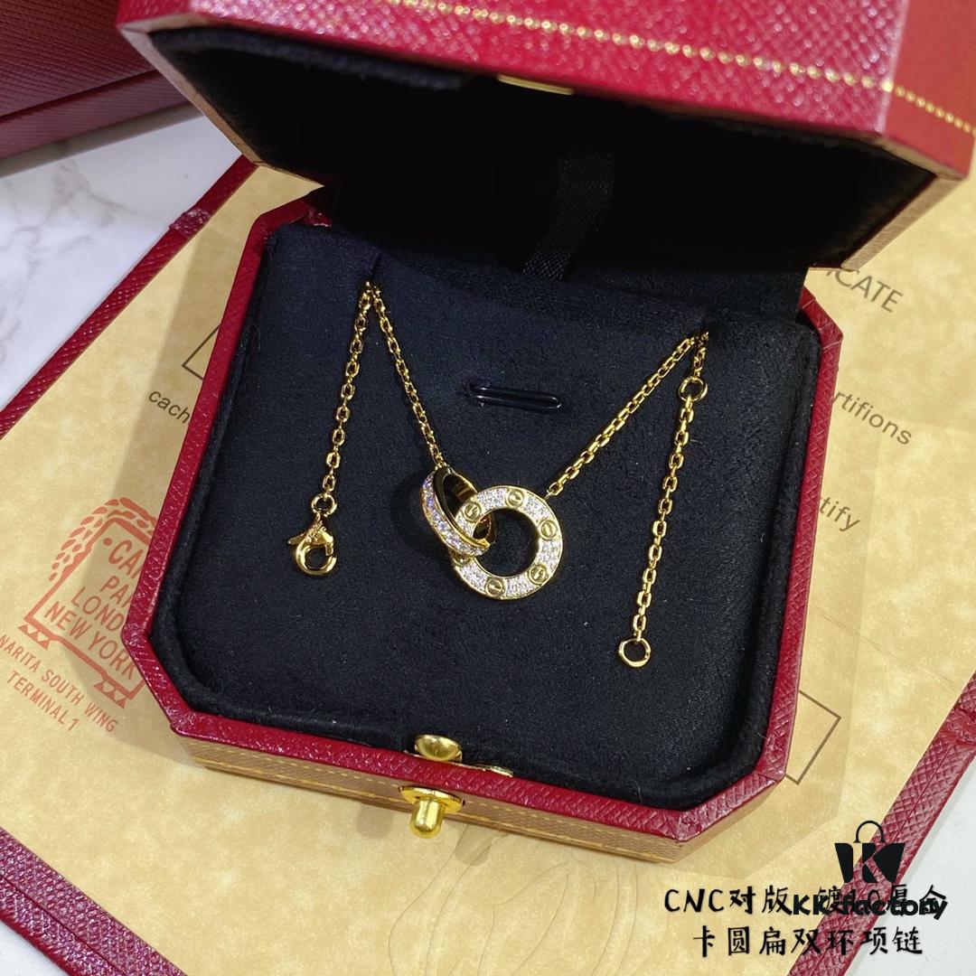 V Gold CNC Edition Round Flat Necklace, Cartier Classic Round Double-Sided Necklace for Two-Way Wearing