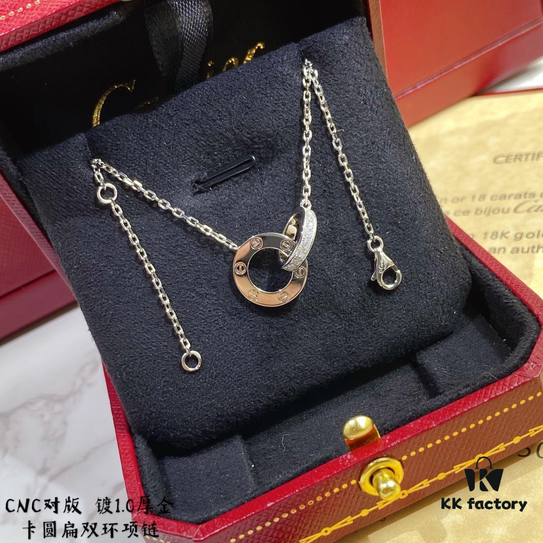 V Gold CNC Edition Round Flat Necklace, Cartier Classic Round Double-Sided Necklace for Two-Way Wearing