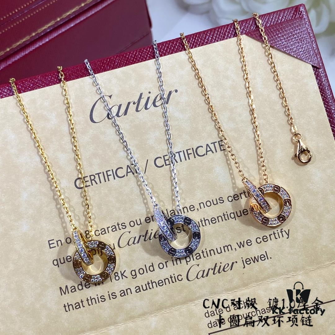 V Gold CNC Edition Round Flat Necklace, Cartier Classic Round Double-Sided Necklace for Two-Way Wearing