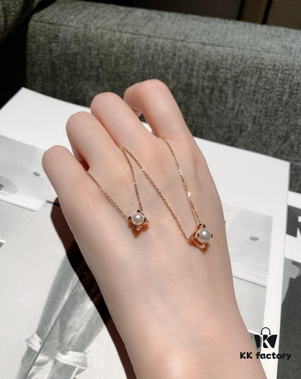 Cartier Love Pearl Necklace and Stud Earrings, Chanel Coco Crush Mini Narrow Ring, BV Snake Bone Mother-of-Pearl Diamond Ring