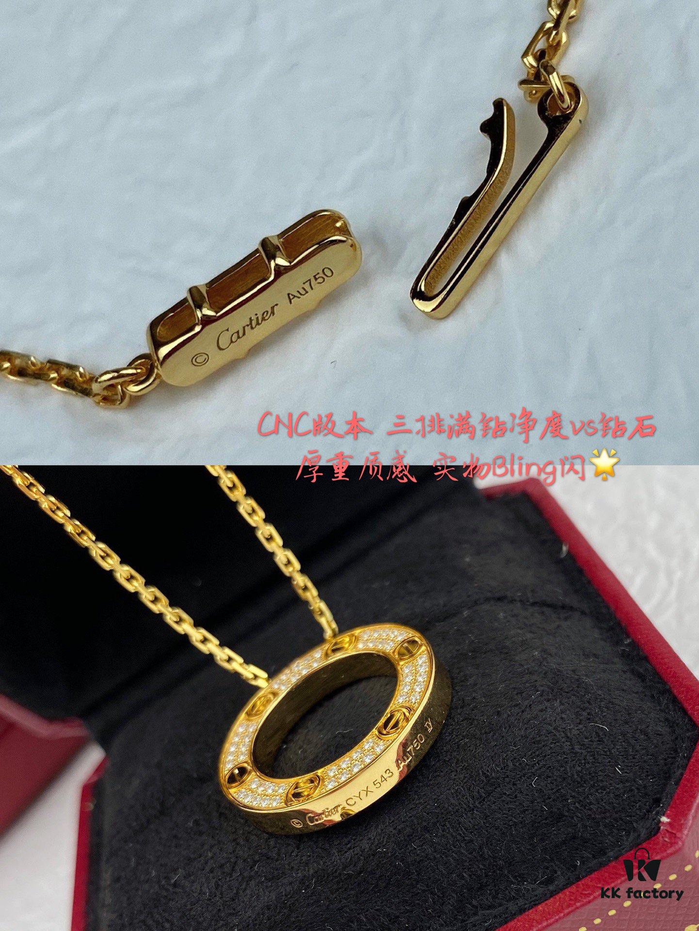 V Gold Material High-End Version Cartier Classic LOVE Double-Sided Round Necklace with Full Diamonds, German Imported Luxury Custom Jewelry