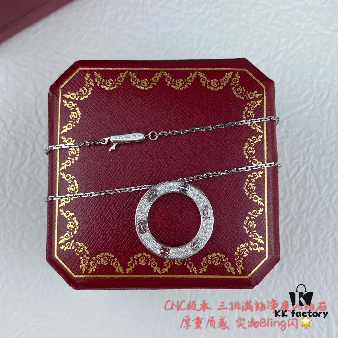 V Gold Material High-End Version Cartier Classic LOVE Double-Sided Round Necklace with Full Diamonds, German Imported Luxury Custom Jewelry