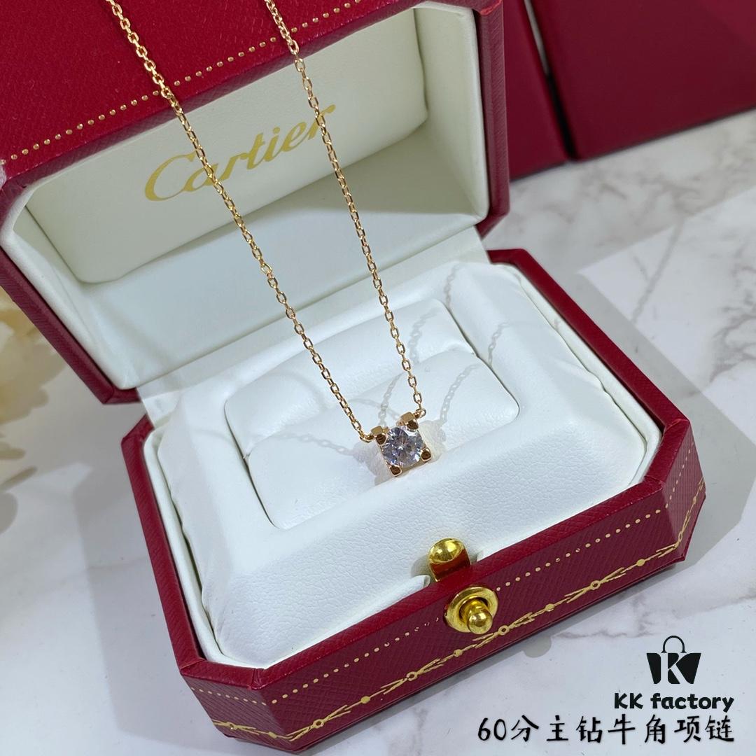 V Gold Plated Mimi Gold, CNC Cartier 60-Point Center Diamond Horn Necklace, High-Precision Craftsmanship Edition – Premium Carbon Diamond Earrings