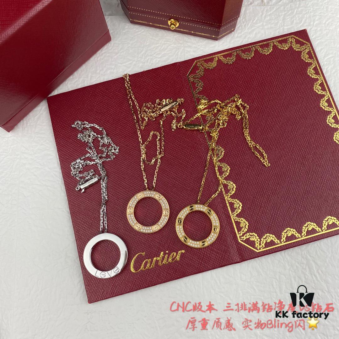 V Gold Material High-End Version Cartier Classic LOVE Double-Sided Round Necklace with Full Diamonds, German Imported Luxury Custom Jewelry