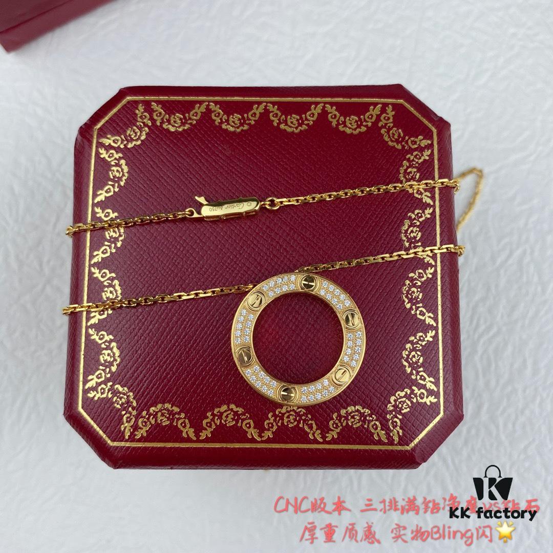 V Gold Material High-End Version Cartier Classic LOVE Double-Sided Round Necklace with Full Diamonds, German Imported Luxury Custom Jewelry