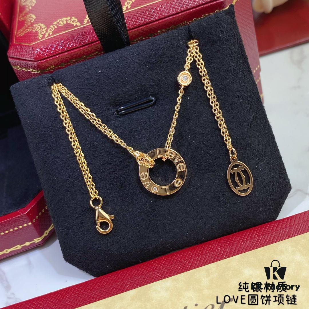 Cartier Classic Love Round Pendant Necklace, High-End Custom Reproduction, German Imported S925 Sterling Silver, Full Diamond Inlay, Original Logo and Engraving, Perfect Craftsmanship