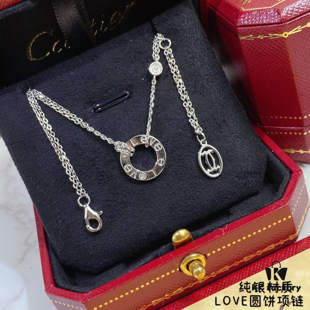 Cartier Classic Love Round Pendant Necklace, High-End Custom Reproduction, German Imported S925 Sterling Silver, Full Diamond Inlay, Original Logo and Engraving, Perfect Craftsmanship